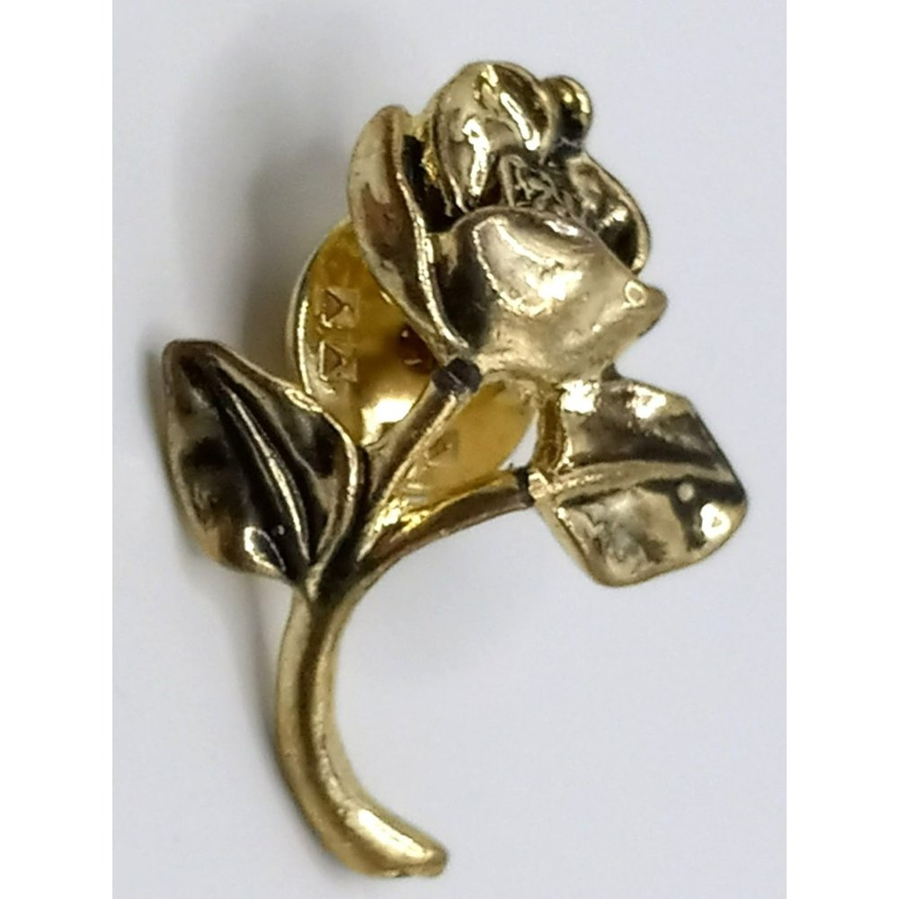 Vintage Petite Antique Gold‎ Tone Rose Flower Lapel Pin